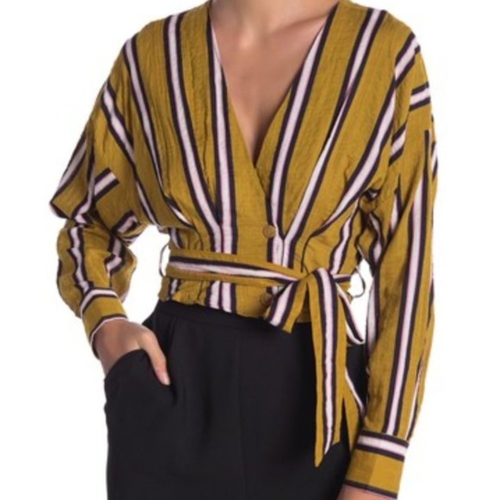 FAVLUX Fashion Striped Tie Front Crop Top